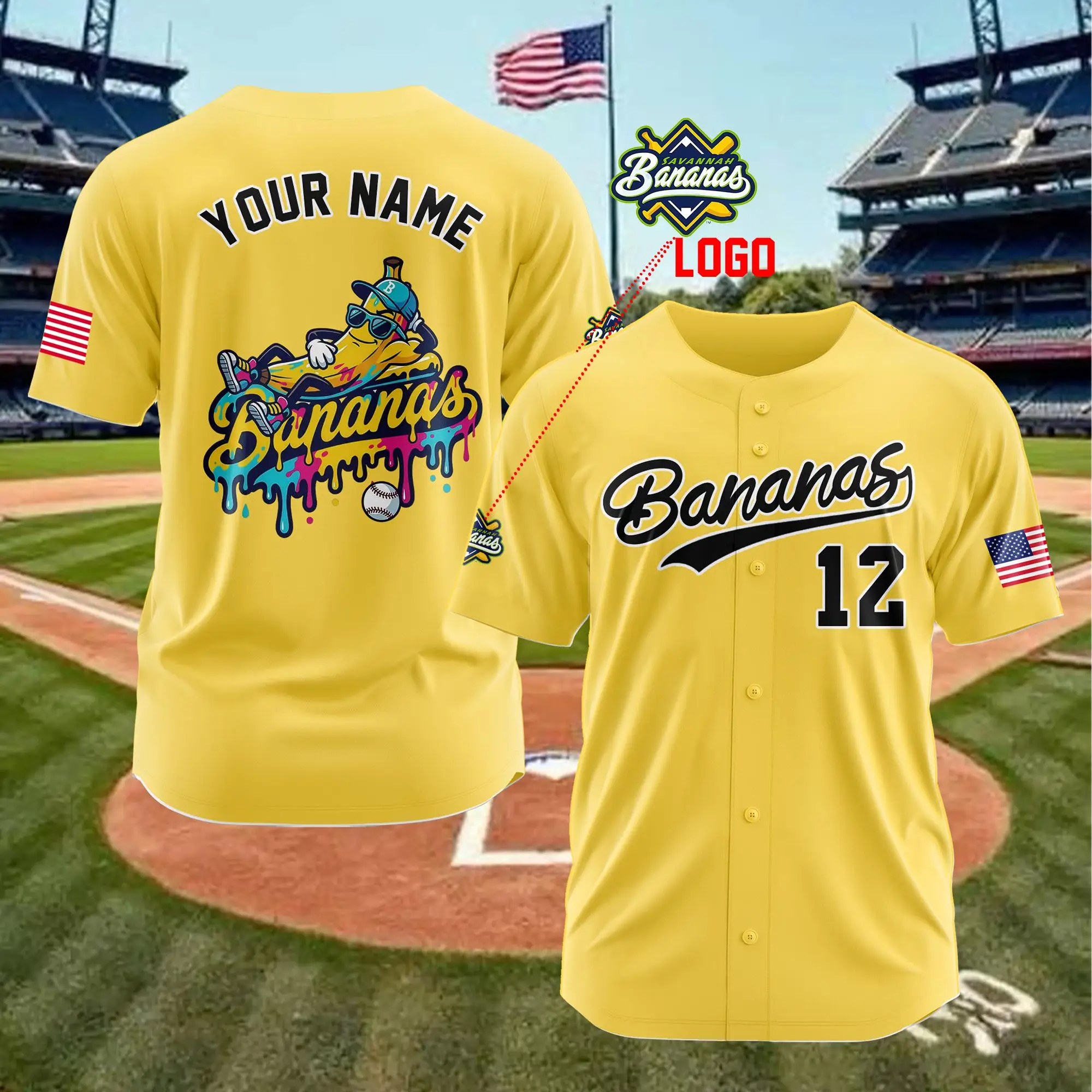 

Banana Team Baseball Jersey Custom Name Number Mens Sports Shirt Breathable Quick Dry Fan Gift Uniform Top