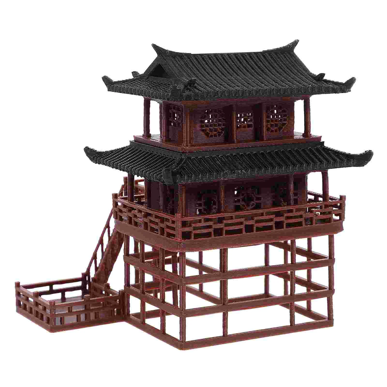 Small Ancient Building Model Artificial Plants Aquarium Pavilion Resin Pagoda Statue Garden Decorations