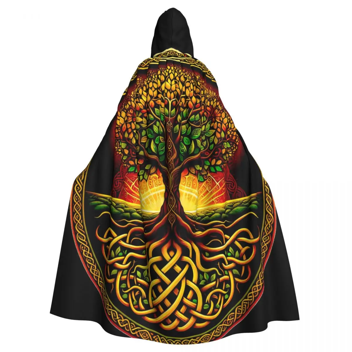 Adult Cloak Cape Hooded Tree Of Life Medieval Costume Witch Wicca Vampire Elf Purim Carnival Party