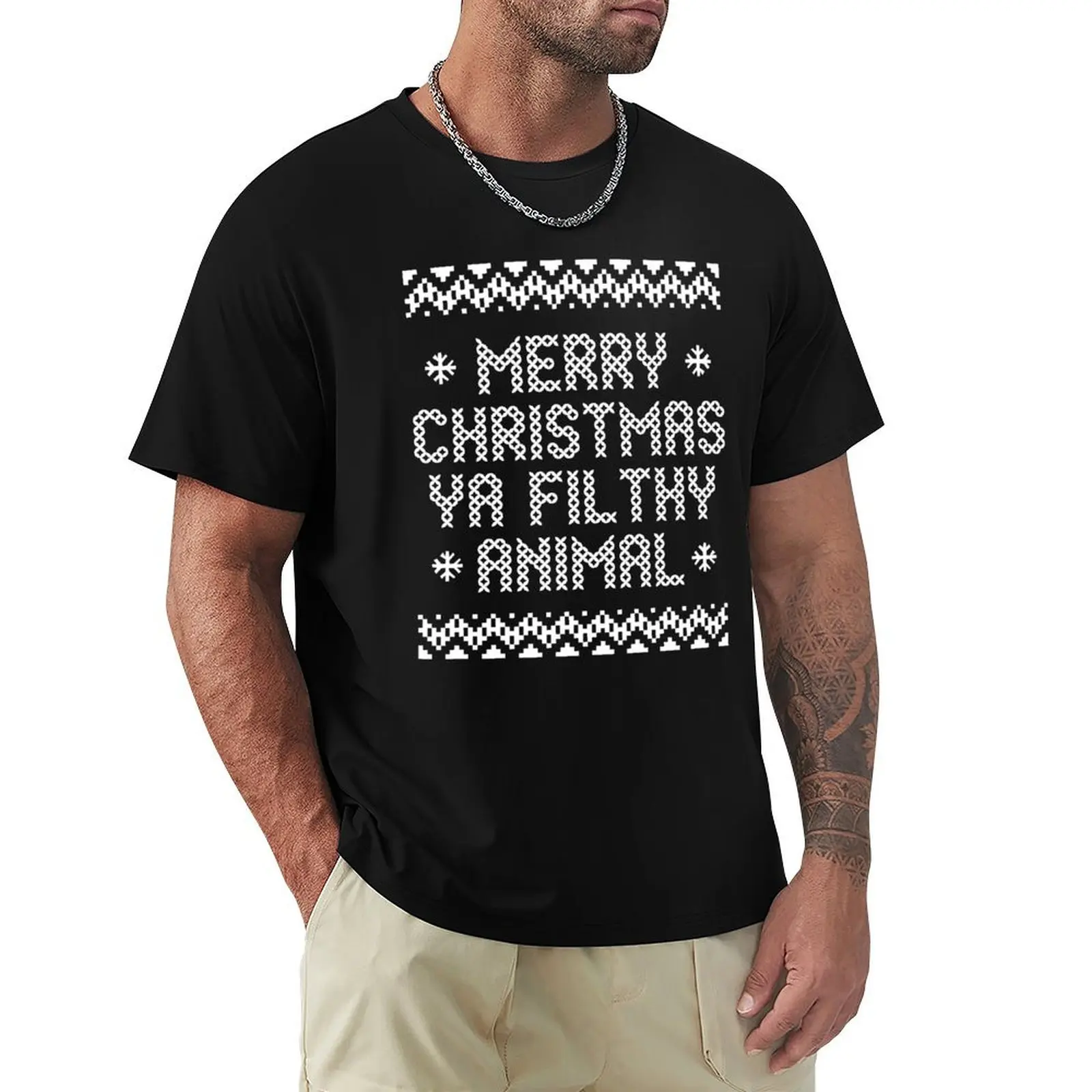 

Merry Christmas Ya Filthy Animal Text T-Shirt clothes customs men t shirts high quality