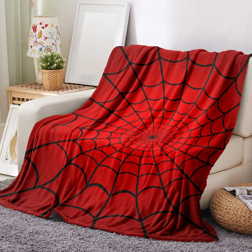 Red Spider Web Pattern Blanket - Symmetrical Stylized Design with Black Arched Lines on Solid Red Background, Perfect for Coz