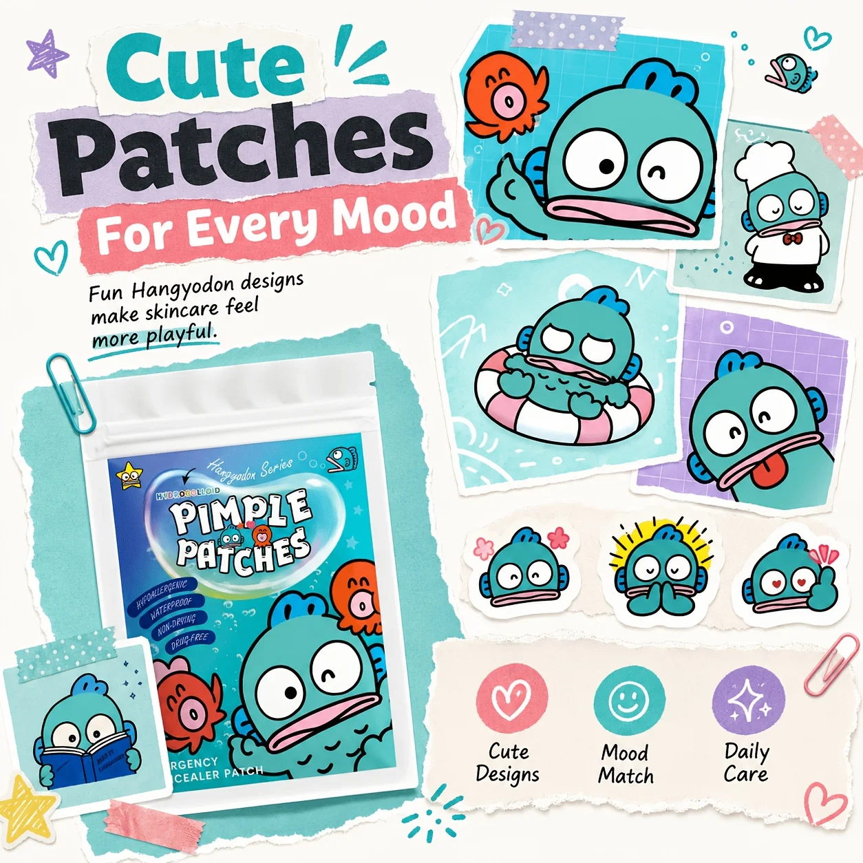 20/40/160PCS Clownfish Hydrocolloid Pimple Patch,Face Cartoon Decorative Patch,Invisible Blemishes,Suitable for All Skin Types