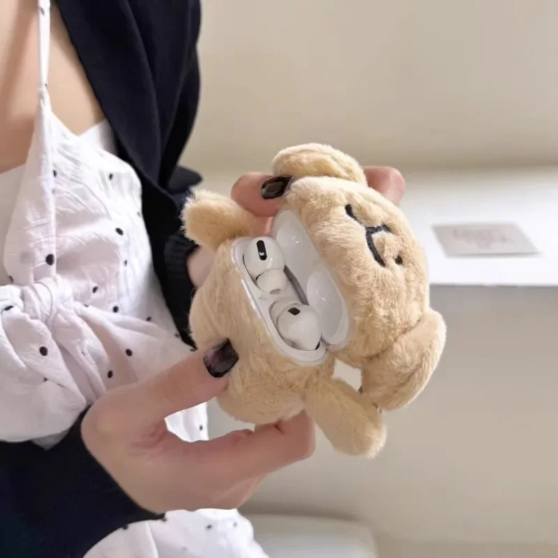 Cute Plush Line Puppy Anti Fall Wireless Bluetooth Earphone Case Suitable for Airpods1/2/3/4/pro Fashion Earphone Accessories