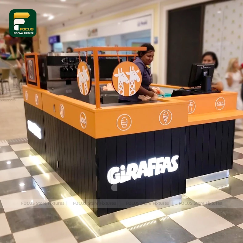 custom.Beverage Counter Custom Retail Food Stall Mall Island Display Cabinet Snack Dessert Shop Furniture Fast Food Fi