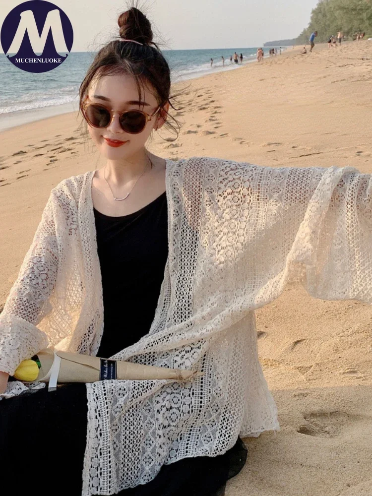 Cardigan Women 2024 Summer New Long Sleeve Thin Style Breathable Hollow Out Coats Korean Fashion Casual Loose Women\'s Cardigan