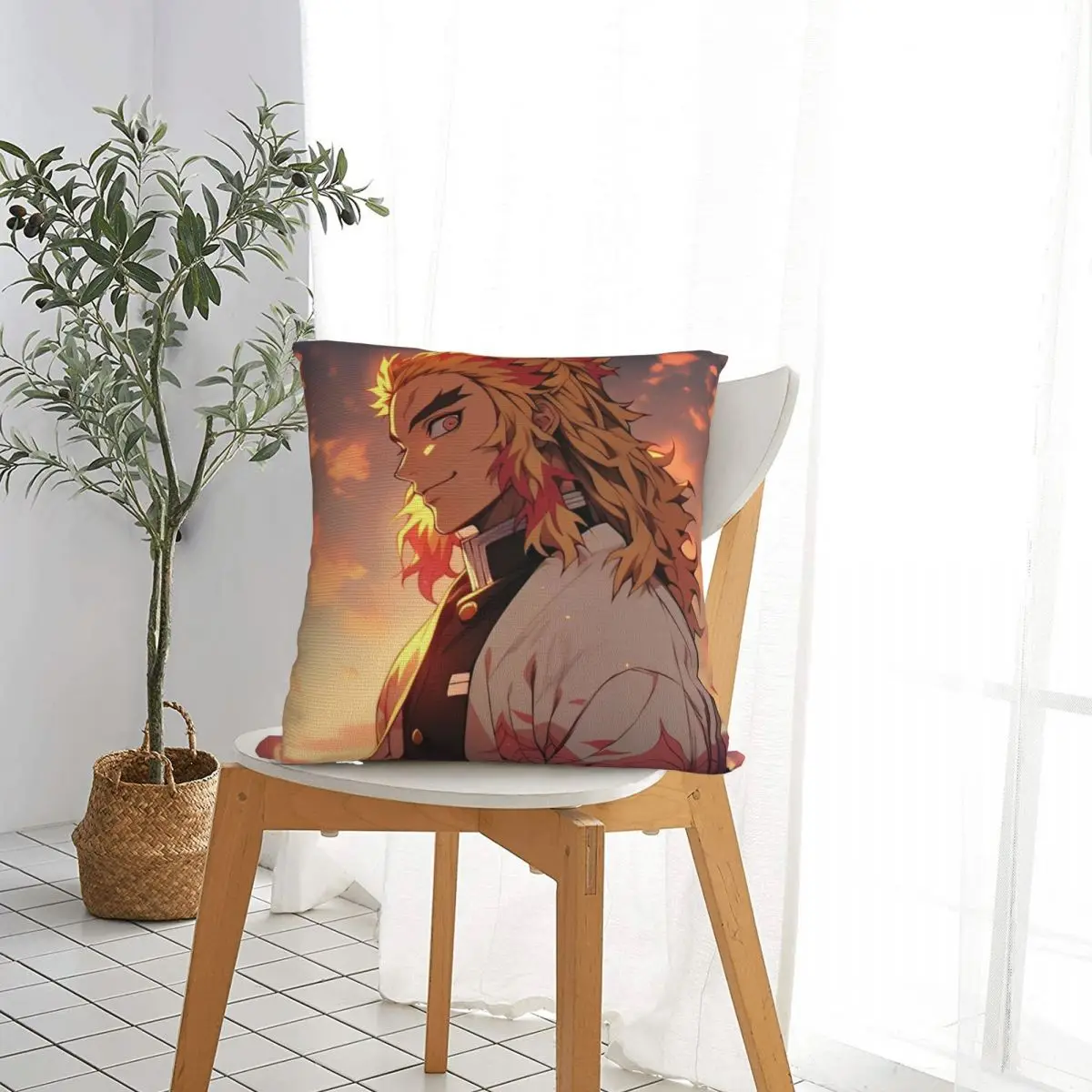 Flame Hashira Kyojuro Rengoku Square Pillow Case Polyester Cushions for Sofa Anime Demon Slayer Customized Pillowcover Home