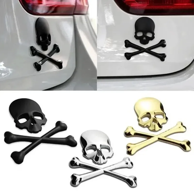 

1pc Skull Crossbone Pirate Car 3D Emblem Logo Chrome Metal Badge Sticker Decal Decorations Side Rear Trunk Sticker for Car Truck