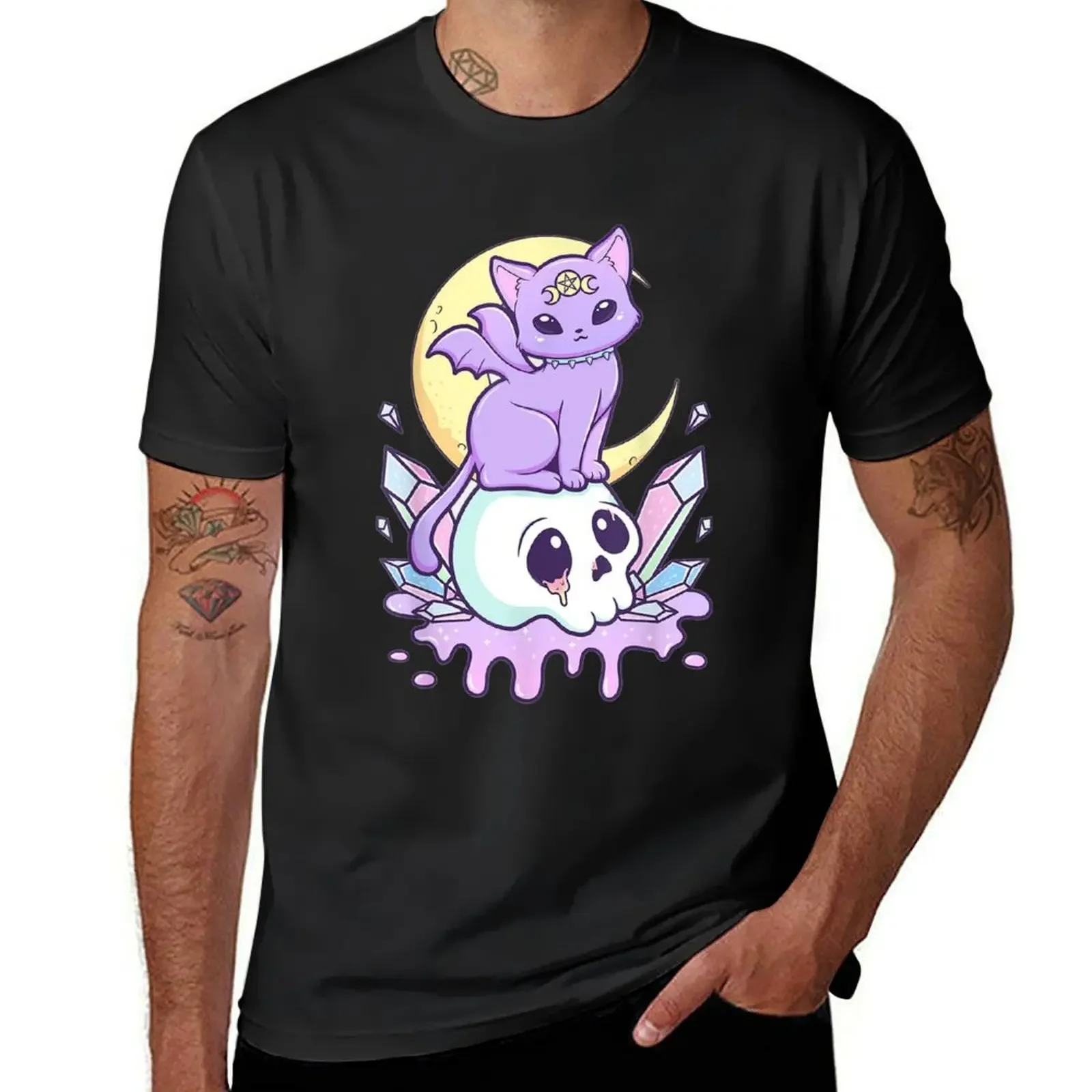 Kawaii Pastel Goth Cute Creepy Witchy Cat and Skull T-shirt blanks boys whites t shirts for men graphic