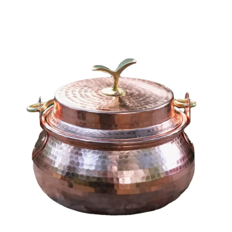 Portable Handmade Copper Cooking Pot - Ideal for Outdoor Camping,Small & Durable Purple Copper Hot Pot,Traditional Soup Cookware