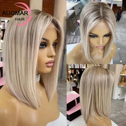 13x4 Silk Base Lace Front Wig HD Brown Ash Blonde Highlight Wig Human Hair Lace Frontal Wig Short Bob Human Hair Wigs For Women