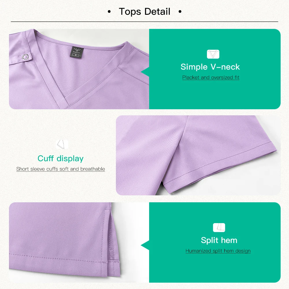 고품질 스크럽 유니폼 세트 닥터 센터 의료 유니폼 편안한 스크럽 슈트 숙녀 뷰티 살롱 탑 + 바지 스파 작업복