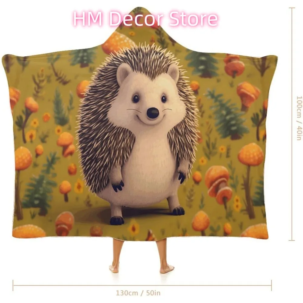 Hedgehog Wearable Hooded Blanket, Ultra Soft Arctic Velvet Cape Cloak Unisex - Cozy Wearable Blanket