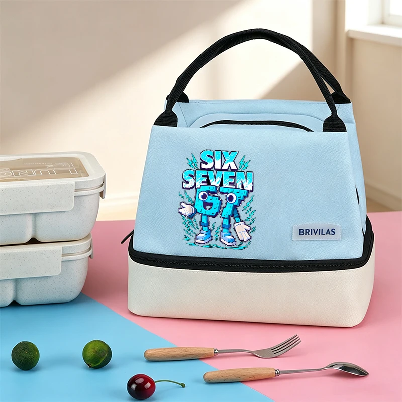 Cartoon Funny Six Seven Cute 67 Number Lunch Bag Insulated Handbag Meal Storage Pouch Student School Portable Thermal Food Pack
