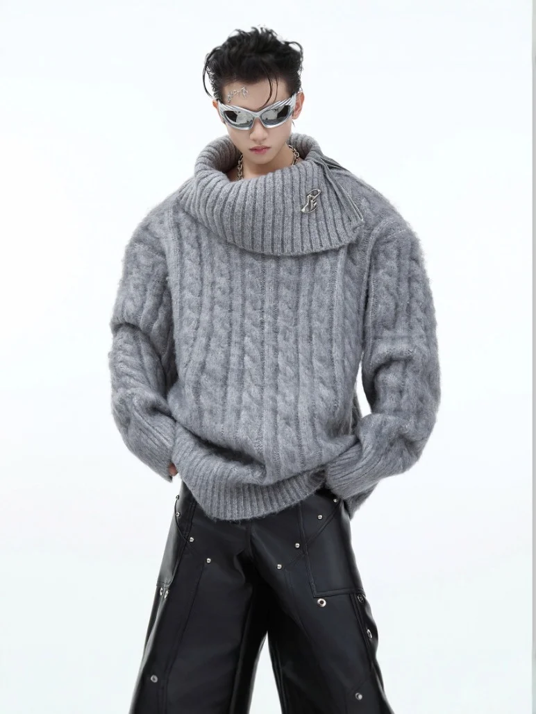 

Fur Collar Pullovers Gray Mens Mid Section Adjustable Ribbed Detail All-Match Style Simple Neutral Wearable Commuting Sport Boxy