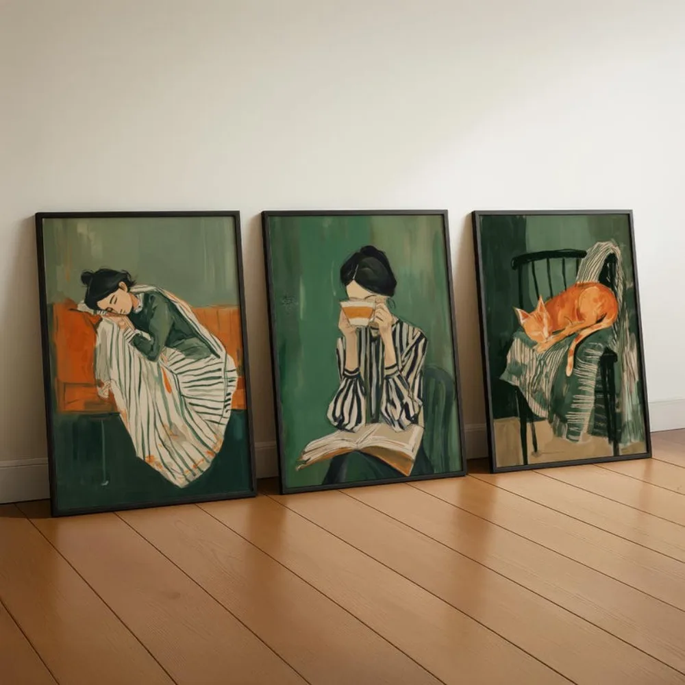 3pcs frameless Canvas Painting ​Frameless Canvas Painting,Emerald Green Warm Home Decoration,for Living Room Bedroom Aesthetic A