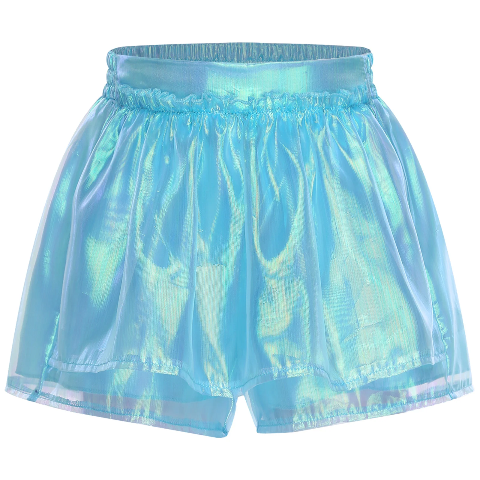 

Kids Girls Shiny Glossy Tulle Shorts Pants Elastic Waistband Culottes Skirt Birthday Party Stage Performance Ballet Dancewear