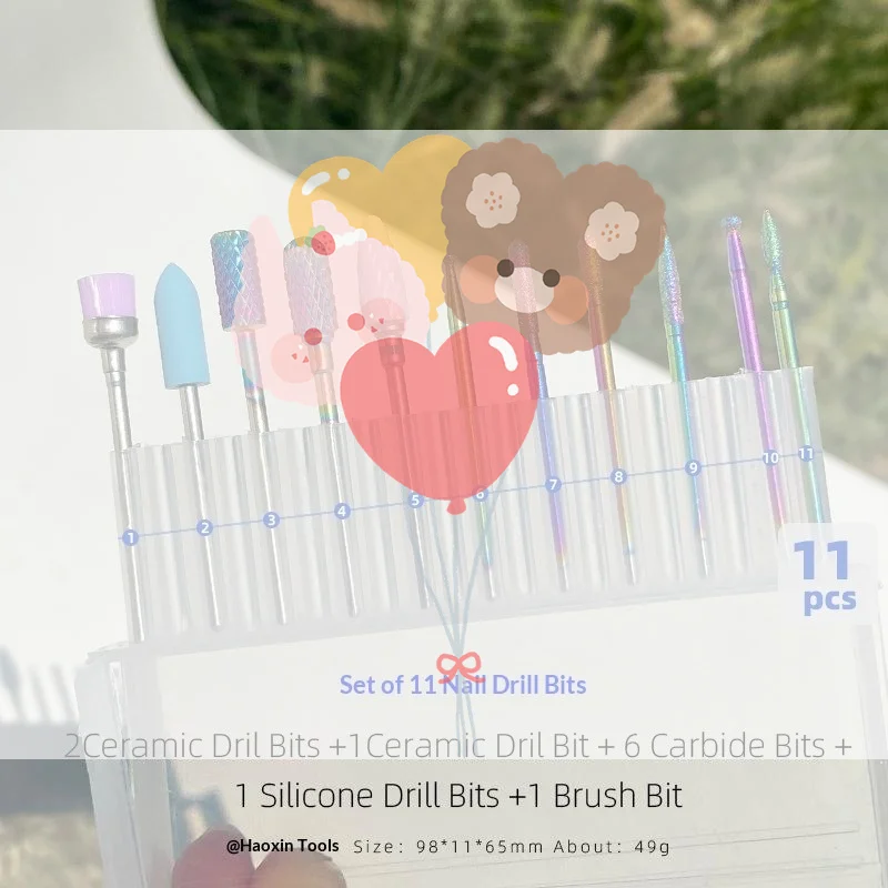 11 Pcs/box Professional Ceramic Nail Drill Bit Set Electric Manicure Nail File Bit For Acrylic Gel Nails And Cuticles