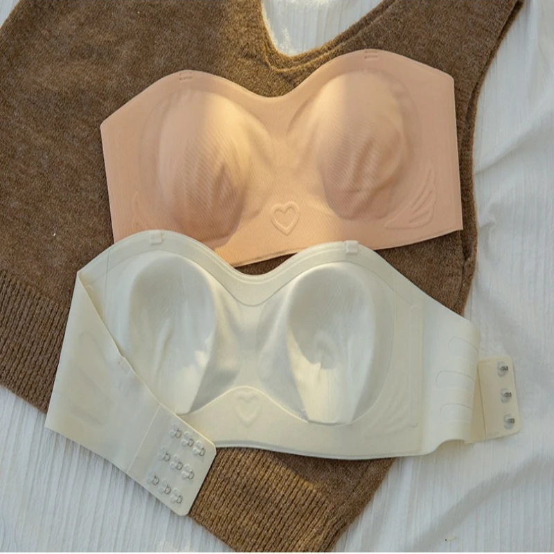 

Hot Item Ladies Strapless Invisible Bra Seamless Solid Color Push Up No Sew Comfort Soft Support Stylish Daily Wear Lingerie