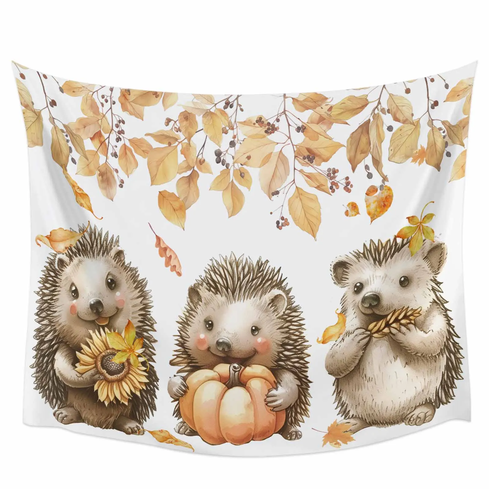 

Autumn Leaves Pumpkin Mushroom Hedgehog Tapestry Wall Hanging Custom Boho Decoration Wall Tapestry Home Decor Hanging Cloth