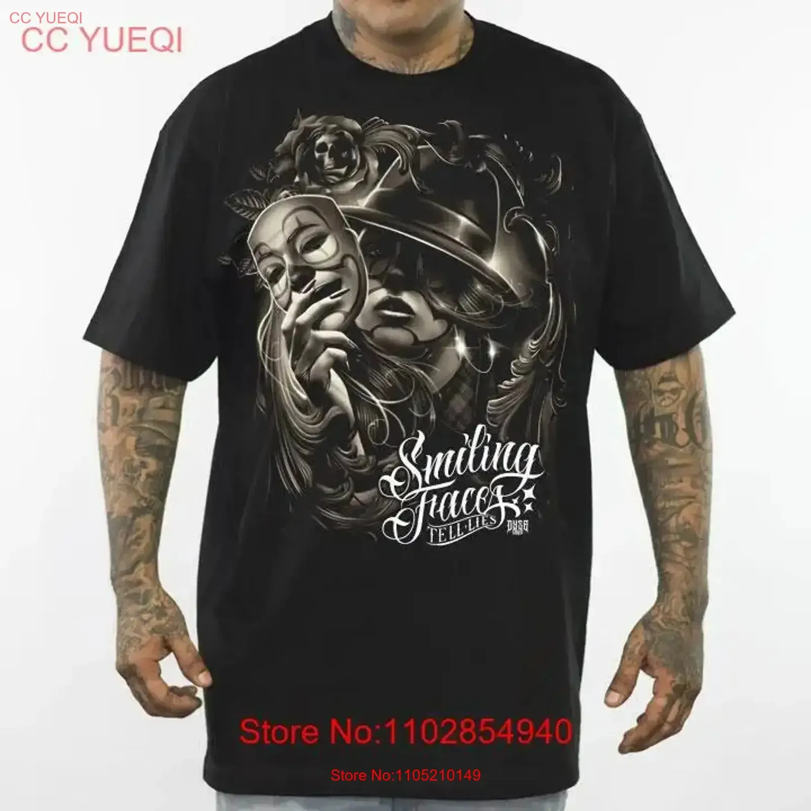 Camiseta masculina com rostos sorridentes, dyse one chicano, arte de tatuagem, gangster, vintage, lavada, elegante, esticada, confortável, casual, macia