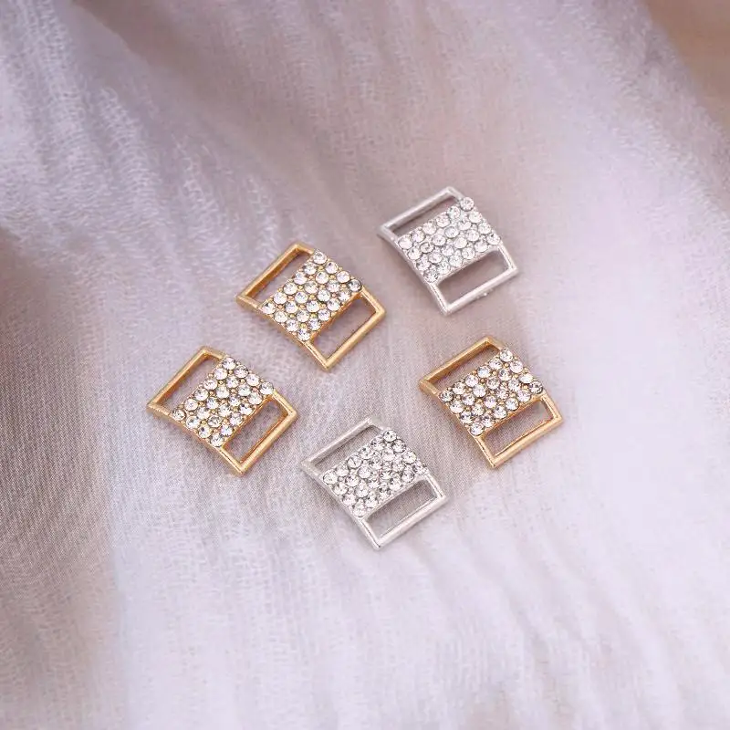 10 Uds. De hebilla de conector de Bikini con diamantes de imitación de 10x15MM, cadena de aleación, traje de baño, hebilla decorativa de diamantes de imitación, accesorios de joyería DIY