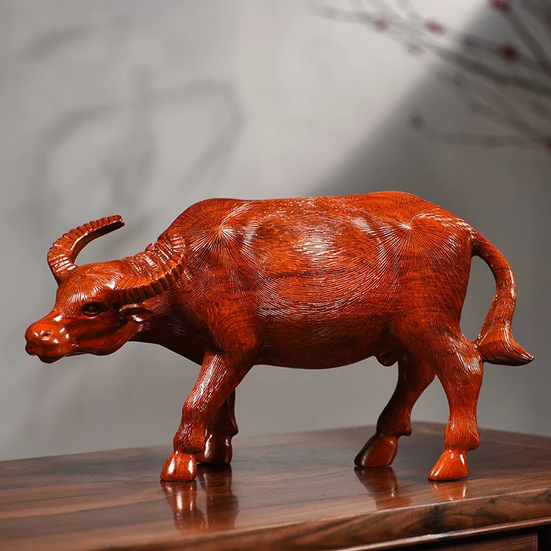 

Rosewood Wood Carving Buffaloes Decoration Cow-Style Solid Wood Zodiac Animal Living Room and Home Decorations Birthday Gift