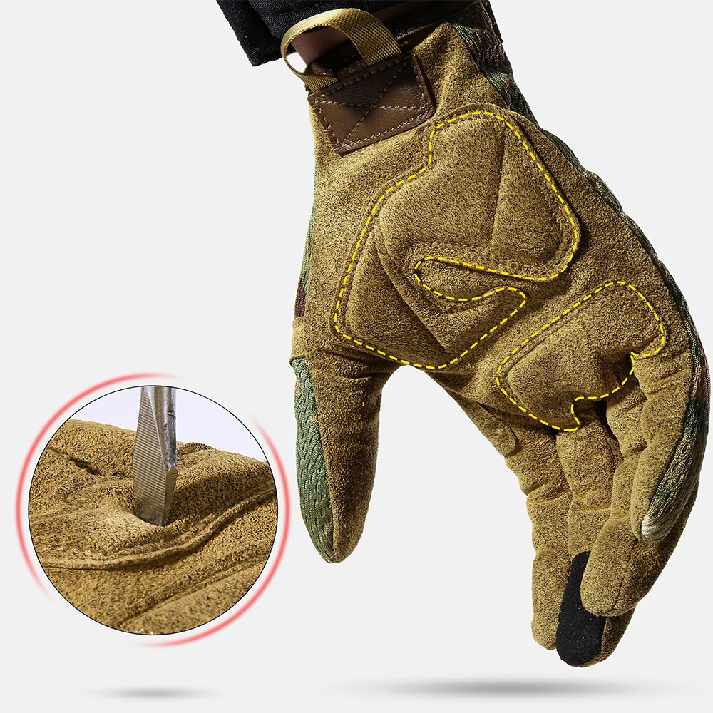 Gants de travail camouflage pour hommes, écran tactile, sports de plein air, entraînement physique, tir, doigt complet, équipement de protection