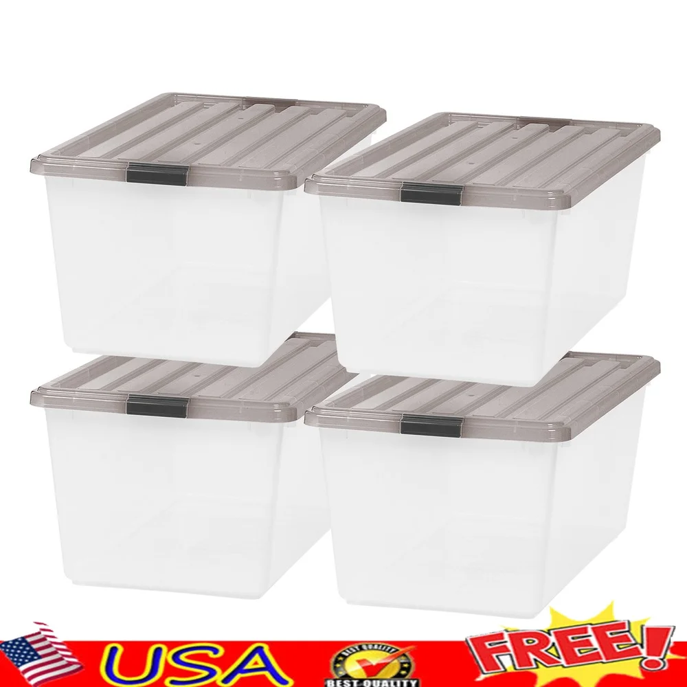 

91 Qt Plastic Storage Bins with Lids Stackable Containers Totes 4 Pack Durable Organizing Solution Home Office Garage Classroom
