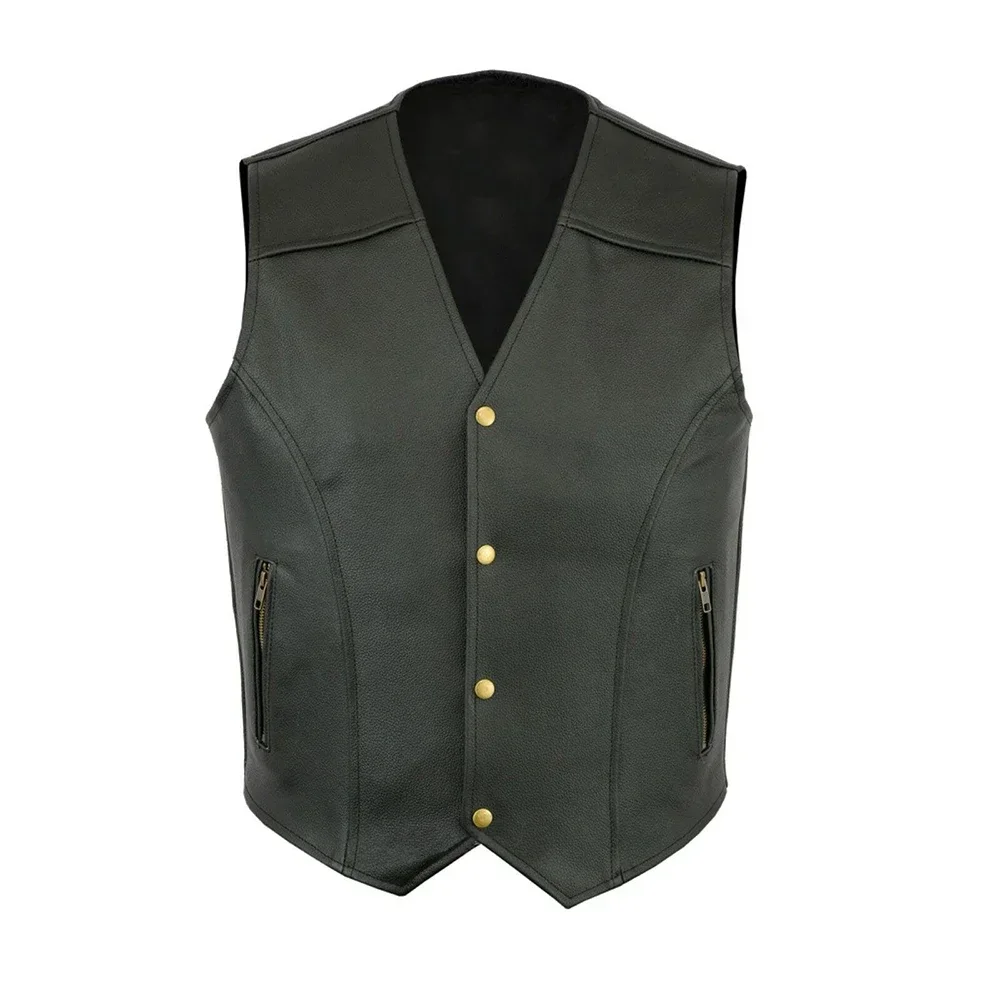 

Mens Vest Cool Faux Leather Men's Biker Vest with Multiple Zip Pockets for Riding Clubs and Outdoor Activities