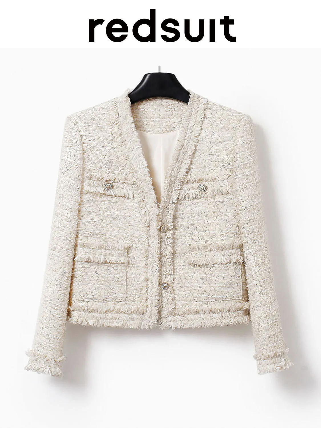 New Gaoding Golden Flower Yarn Coarse Flower Hemp Rice Gold V-neck Tassel Short Coat Custom Sizes