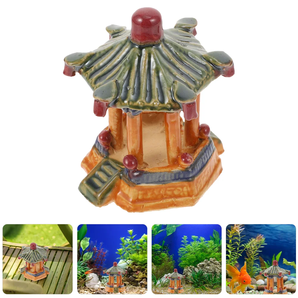 Ceramic Gazebo Asian Garden Decor Trinkets Miniature Statue Ceramics Pavilion Chinese Temple