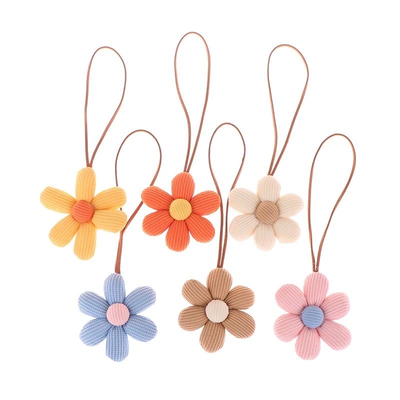 3D Color Six-petal Flower Name Sticker Pendant Fabric Flower Doll Anti-lost Lanyard Luggage Tag Charm Keychain Bag Decor Toys