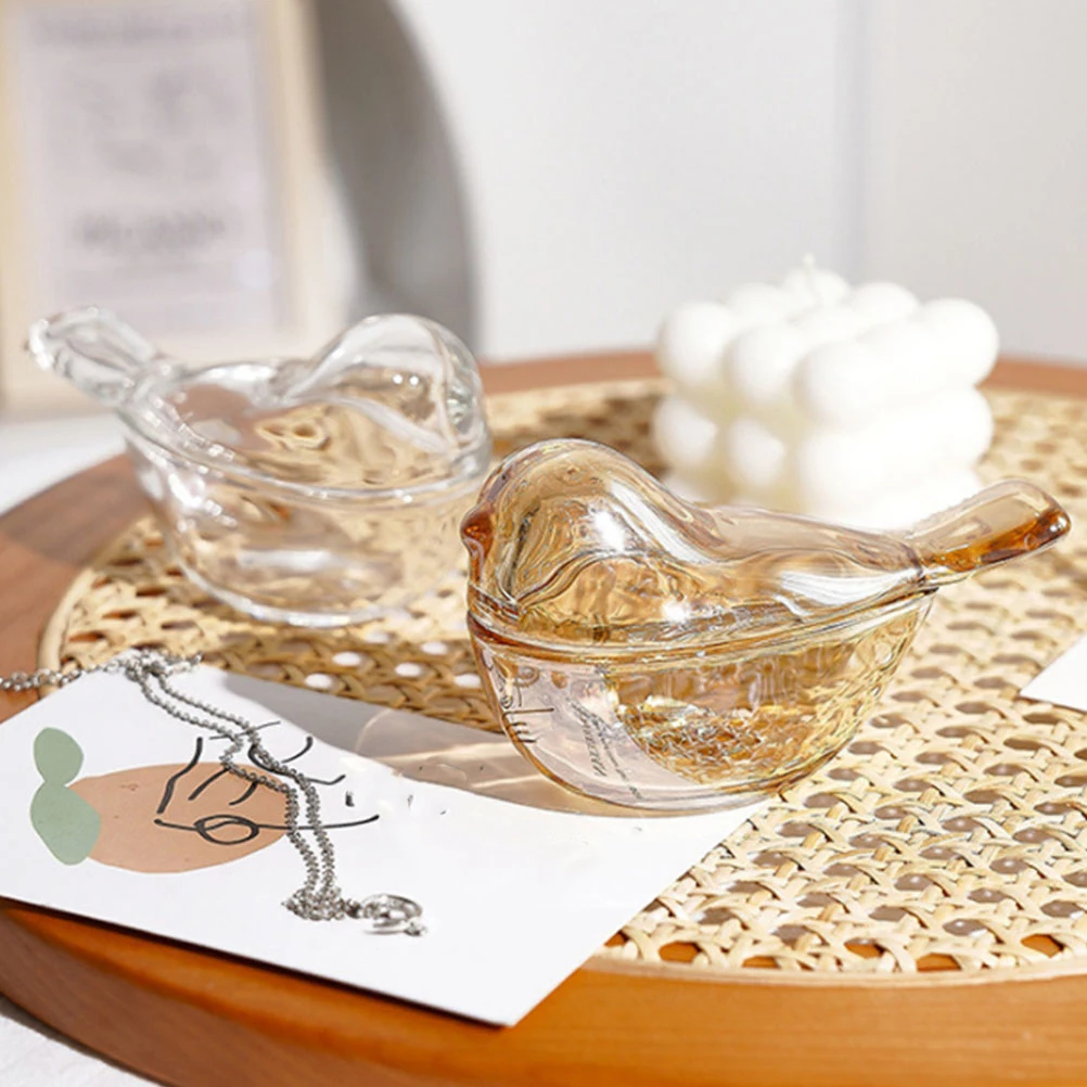 

2Pcs Jewelry Storage Jars Bird Shape Glass Storage Box Desktop Decoration Desktop Organizer Ring Case for Home