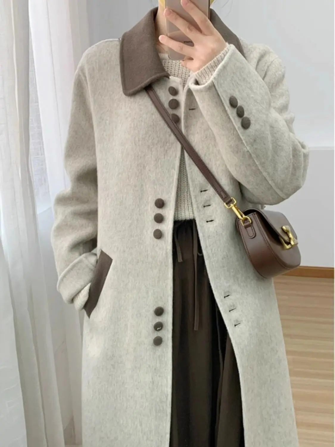 

Autumn and Winter New Women's Woolen Coat Commuter Splicing Woolen Coat