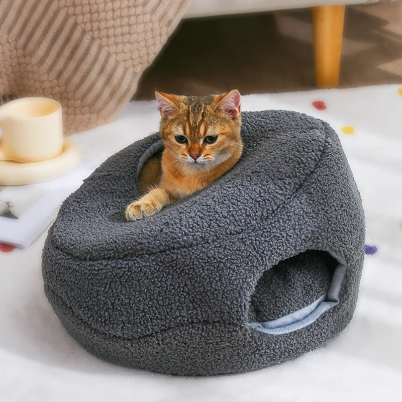 

Pet Cat Tree Cave House Semi-Enclosed Lamb Wool Nest Interesting Pet Dog Cat Nest Winter Warm Soft Pet Cave Cat Kennel Sleep Pad