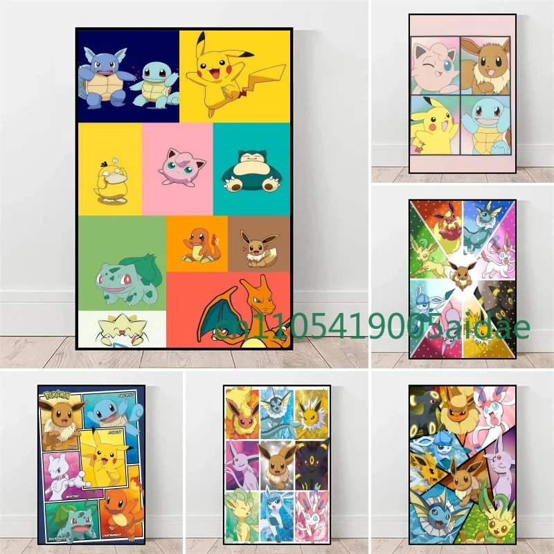 

Cartoon Pokemon Child Birthday Gift Anime Poster Pikachu Charmander Bulbasaur Room Corridor Art Canvas Decor Painting Wall
