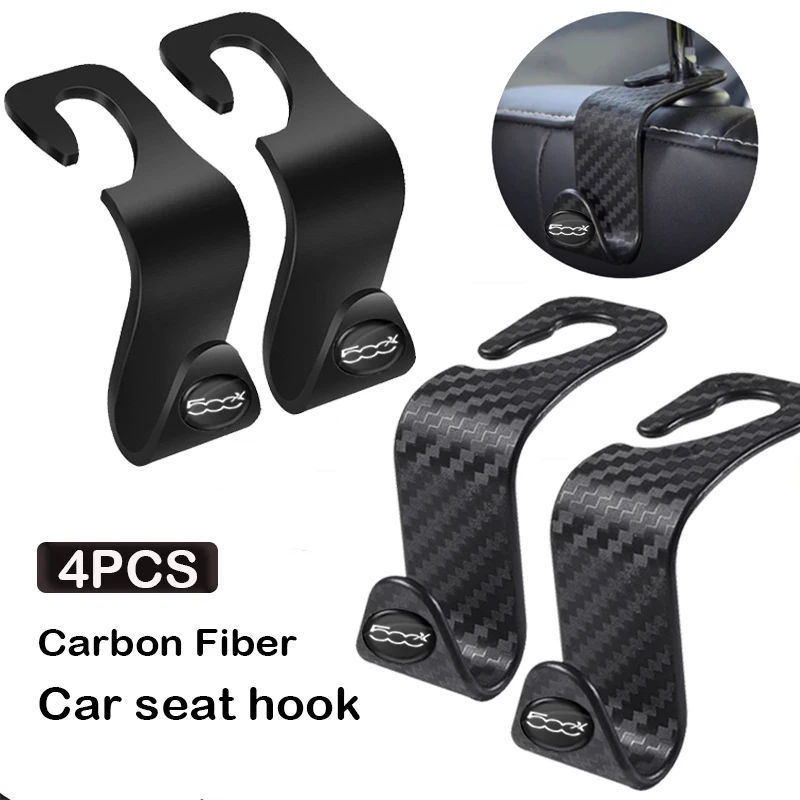 4Pcs Portable Car Seat Backrest Hooks Auto Seat Headrest Hook Hanger Bracket Carbon Fiber For Fiat 500x 500 x Car Accessories