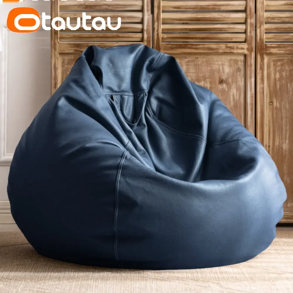 OTAUTAU Filled 100cm Faux Leather Bean Bag Sofas with Filler Comfy Beanbag Sofa Puff Floor Seat Chaise Lounge Pouf Chair DD004