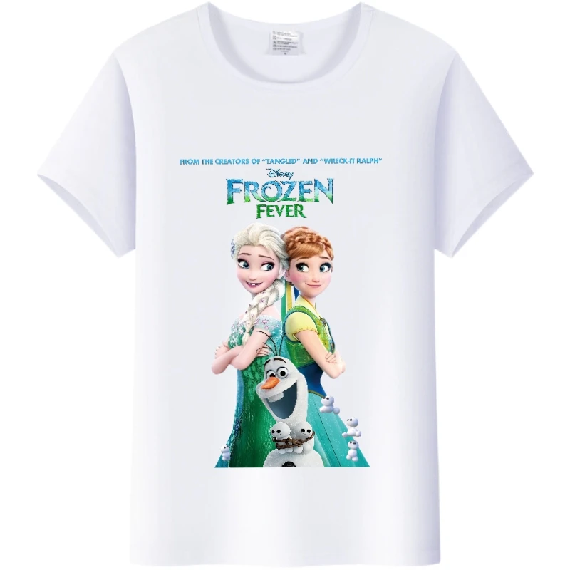 Casual Disney Cartoon Woman Summer Tee Frozen Elsa Anna Princess Top White T-Shirts 90S Ladies Clothes Oversized Friends Blouses