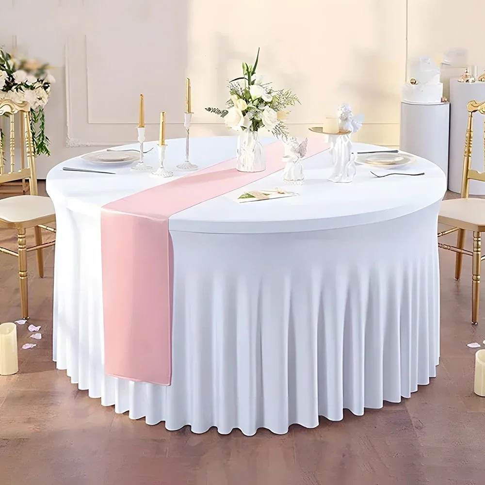 20pcs Round Pleated skirt Spandex TableCover 4/5/6ft  Hotel Banquet Party Events Wedding Decoration Dining Room Tablecloth