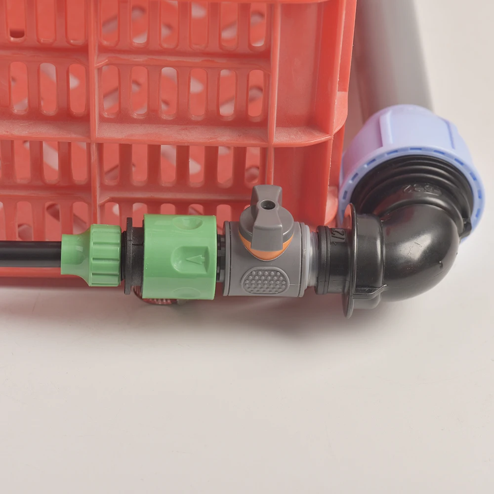 Elbow 90 Degrees Fast Locked PE Pipe Joint Adapter with Valve, 16mm Nipple Garden Irrigation Fittings Water irrigation system
