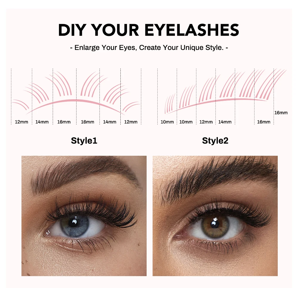 NATUHANA Cluster-Wimpern, DIY-Wimpernverlängerung, Mix-Stile, individuelle Wimperncluster mit Bindung und Pinzette für Selbstanwendungen – Detail 10