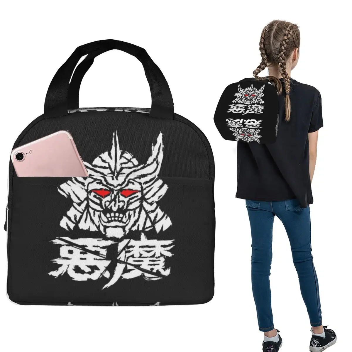 Awesome Samurai Demon Gold Insulated Lunch Bag for Women Children Leakproof Food Boxes Thermal Lunch Box Tote