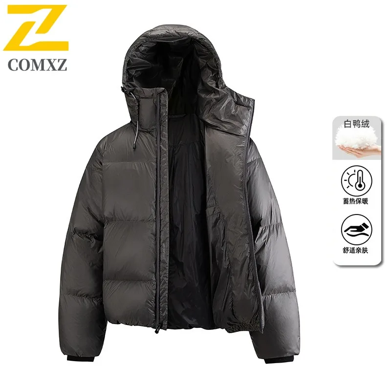 COMXZ nouveau unisexe léger doudoune 90% duvet de canard hiver extérieur thermique manteau à capuche mode décontracté coupe-vent manteau bouffant