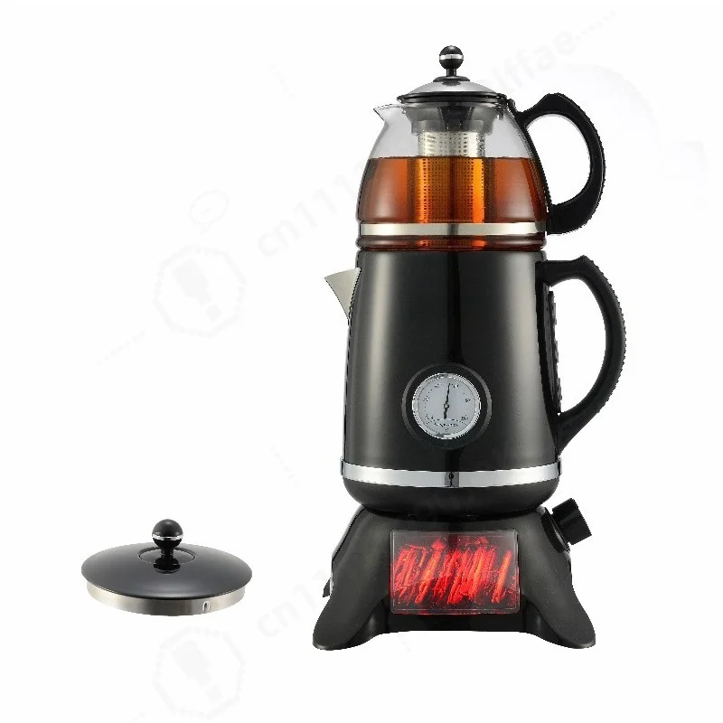 Retro Electric Turkish Samovar Tea Maker with Temperature Dial Visible Simulated Fire  Teapot Household Tea Making Machine