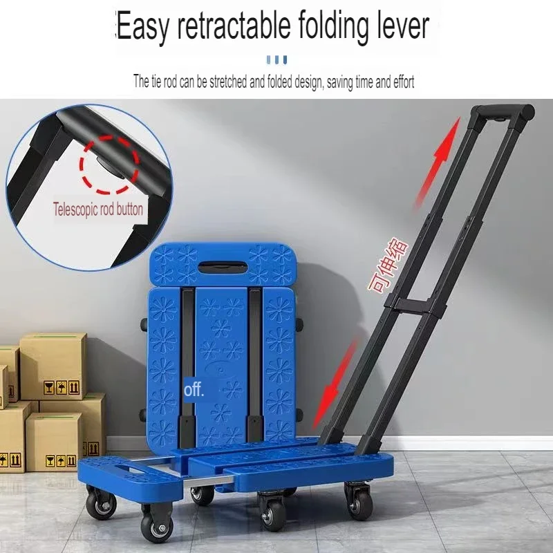 Hand Carts & Trolleys New 6-wheel telescopic multifunctional car foldingtrailer luggage rod flat folding Material Handling Tools