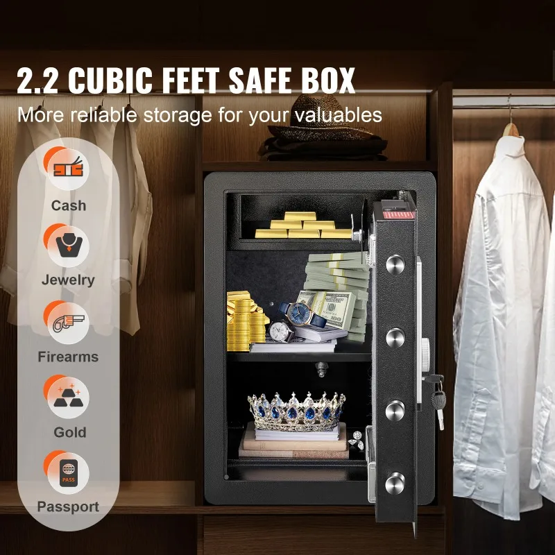 SucceBuy Electric Safe 2.2/1.8 Cubic Feet Fingerprint & Digital Security Cabinet Safe W/ Fire-proof Bag for Jewelry Documents