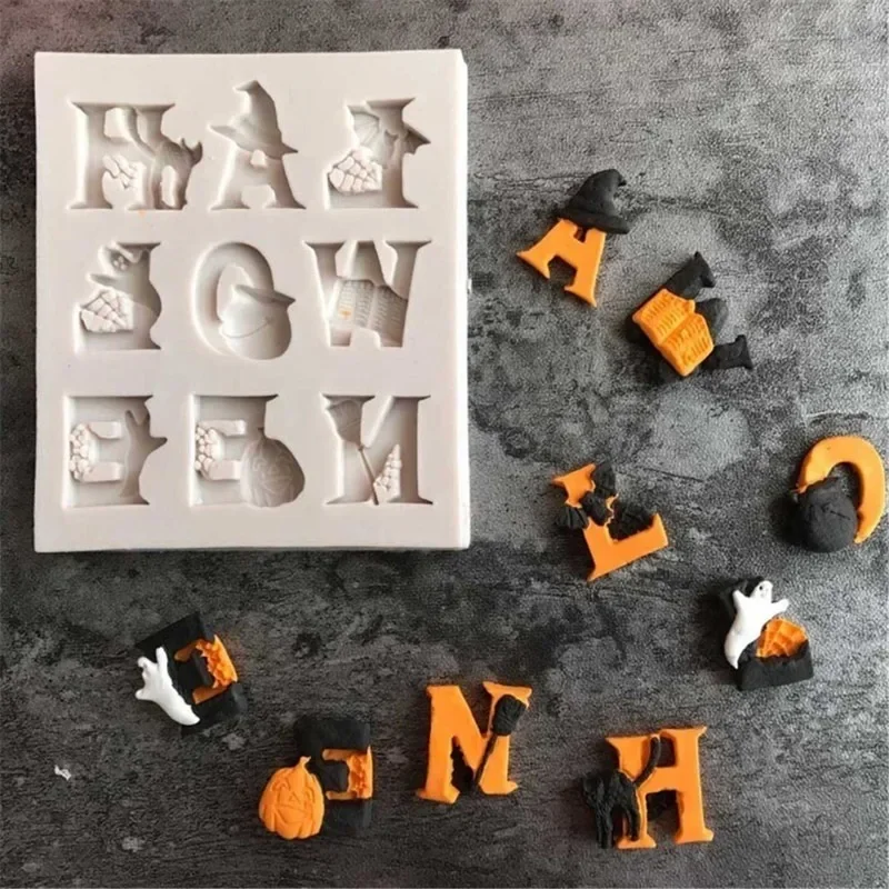 Halloween Letter Silicone Mold Eco-friendly Fondant Chocolate Clay Mould DIY Cake Baking Decorating Tool