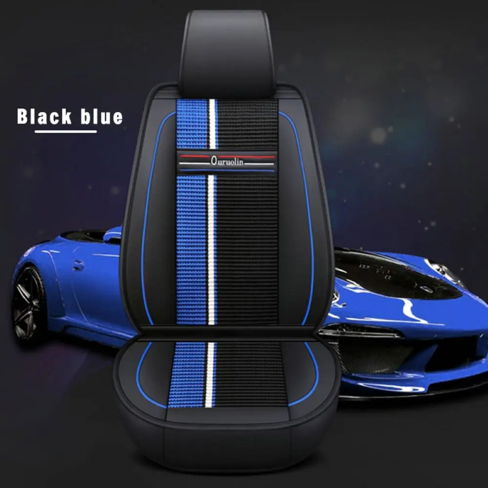 Car Seat Covers Five Seats Full Set PU Leather High Back Front And Rear Split Bench Car Seat Cover Waterproof Black And Blue