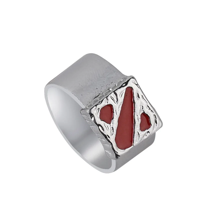 Groothandel Dota 2 Ring Dota2 Logo Teken Symbool Zilveren Kleur Rood Emaille Classic Fashion Hot Game Cosplay Sieraden Voor Mannen en Vrouwen